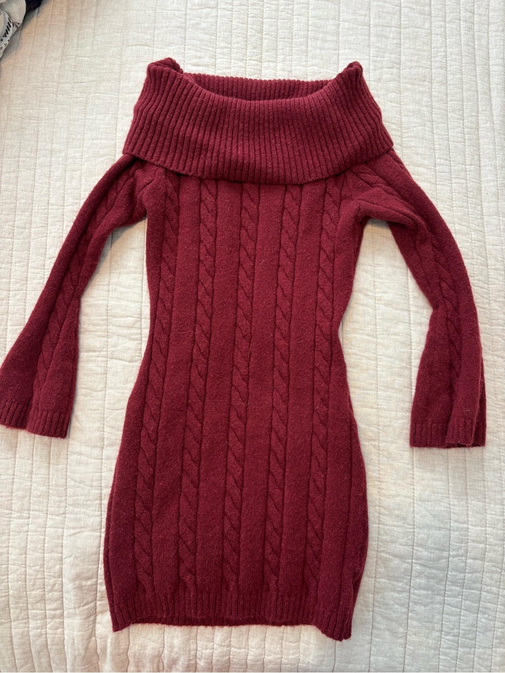 SHEIN Burgundy Off-the-Shoulder Cable Knit Sweater Dress